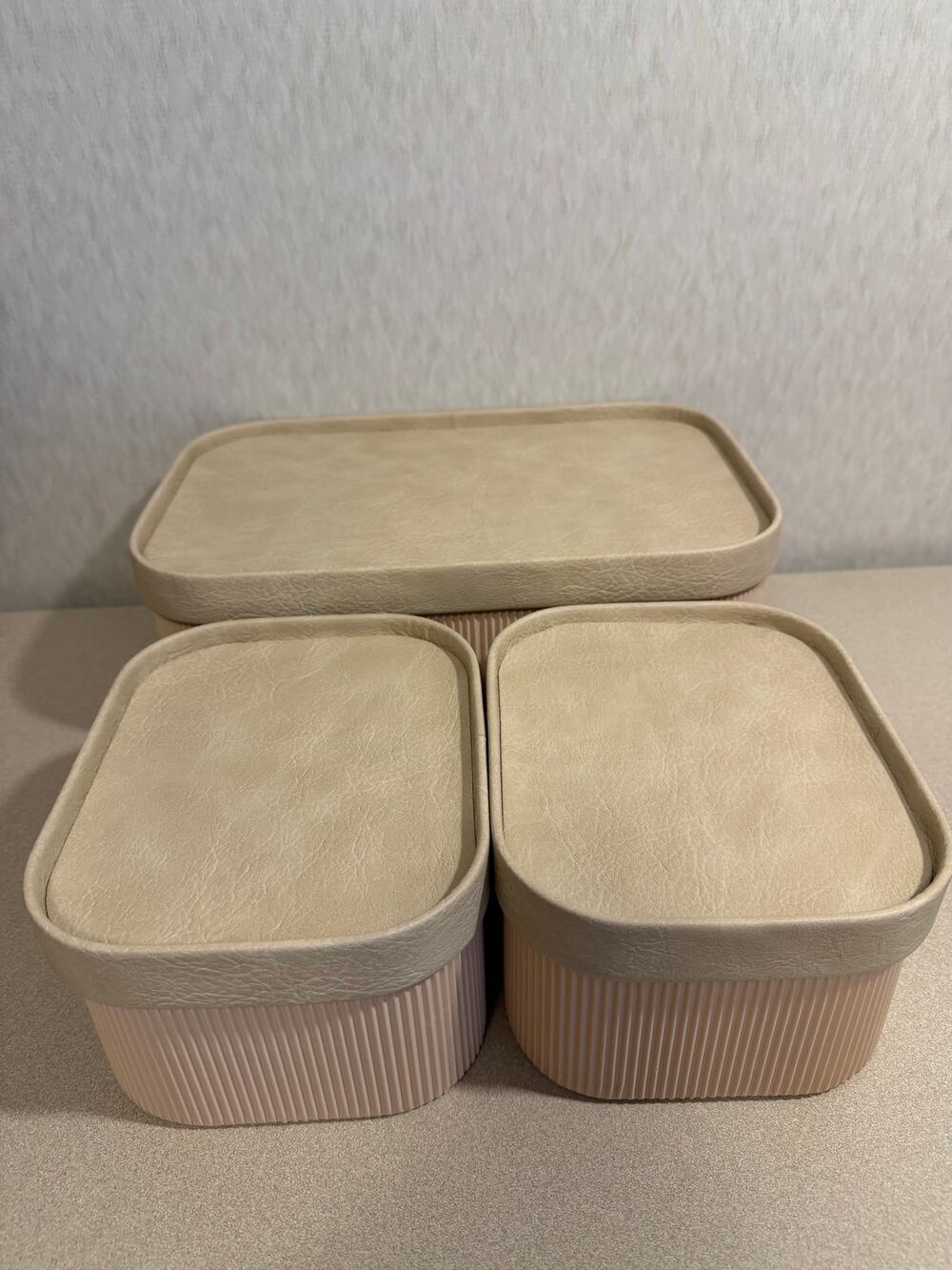 LA JOLIE MUSE Storage Bin Set of 3 Fluted Baskets Cream Beige Closet Organizer